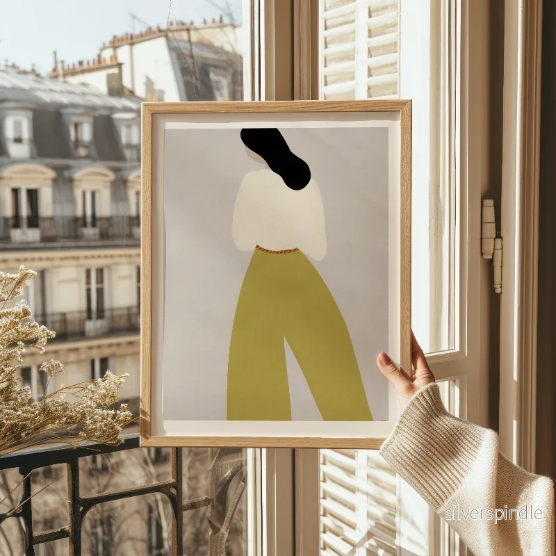 Modeposter Kvinna Olivgröna Byxor - Minimalistisk Illustration - Bild 3