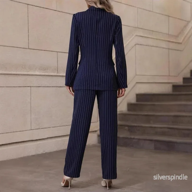 Sophie | Elegant Randig Kavaj och Hellånga Byxor - Bild 3