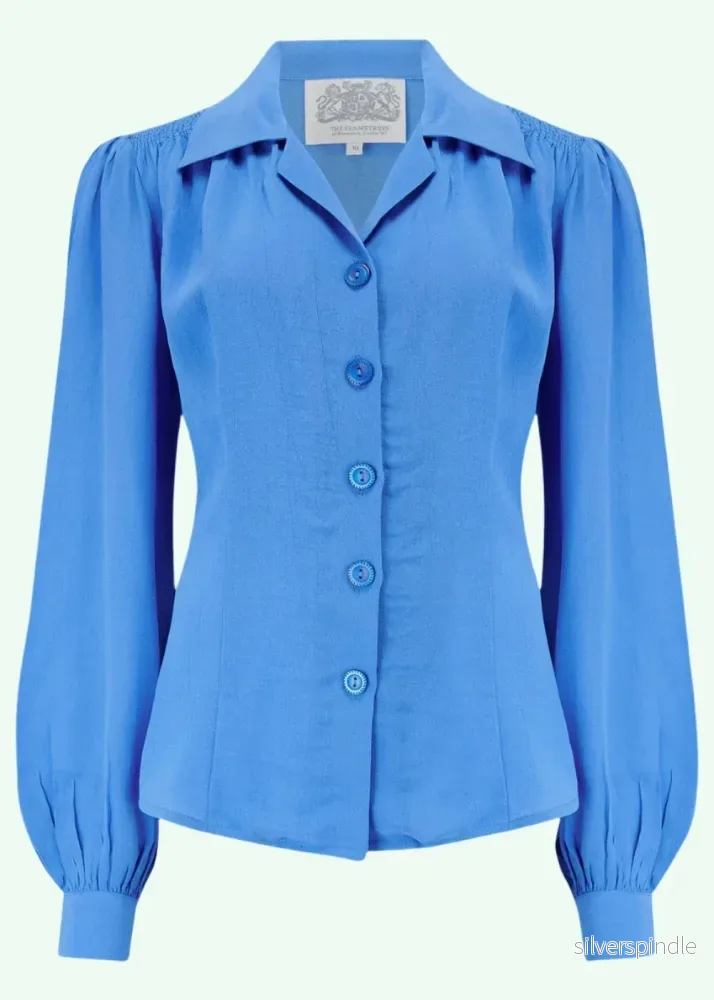 Poppy skjortblus i vintage stil - Palace Blue