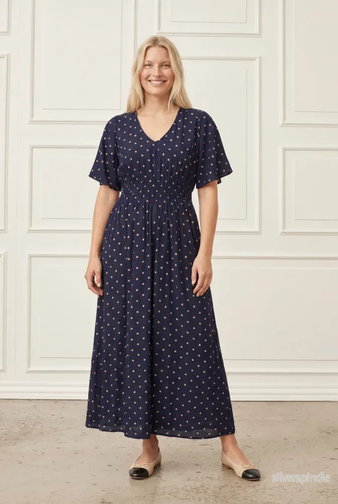 Naomi Stretch Dress - Navy Dot