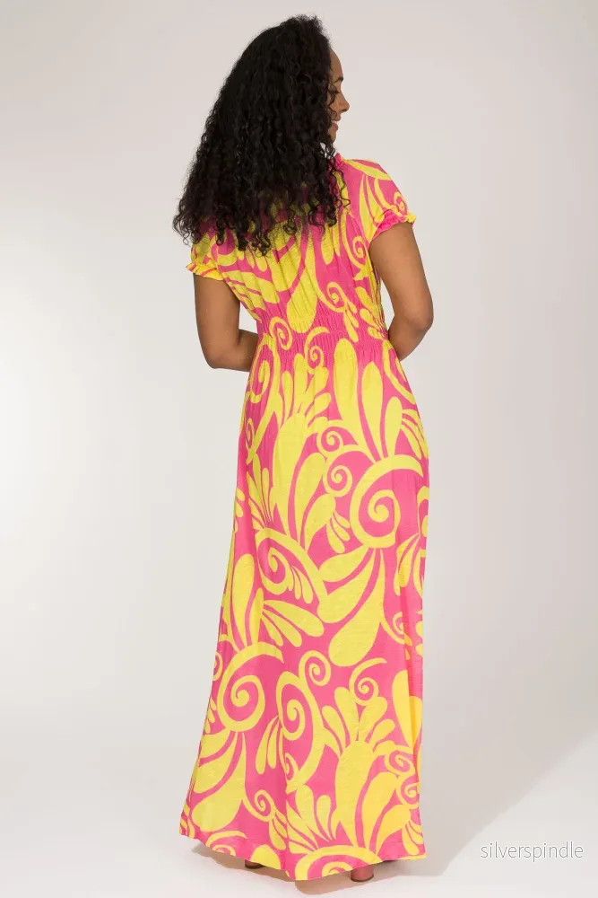 Drawstring dream maxi jersey dress - Pink-Yellow - Bild 3