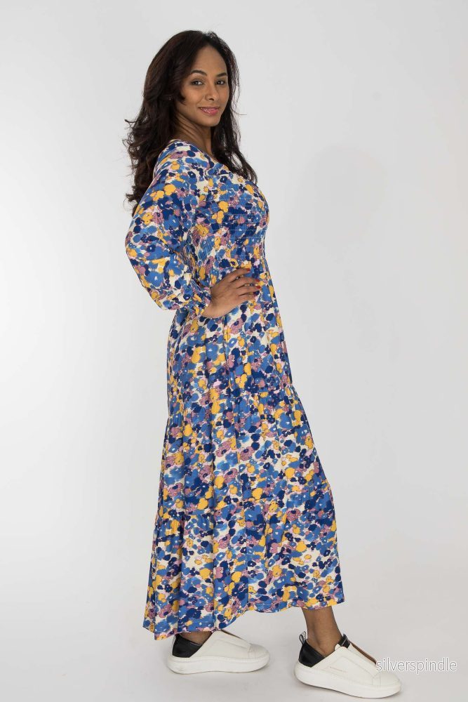 Soft viscose smock midi dress - Blue - Bild 3