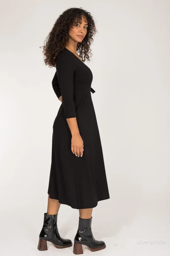Loose fit midi wrap jersey dress - Black - Bild 3
