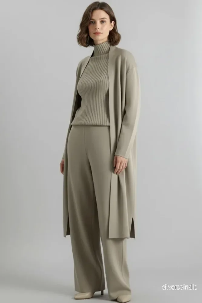 Elegant Loungeset | Ribbstickad Topp & Vida Ben för Optimal Komfort | Trendig och Lättburen Siluett - Bild 2