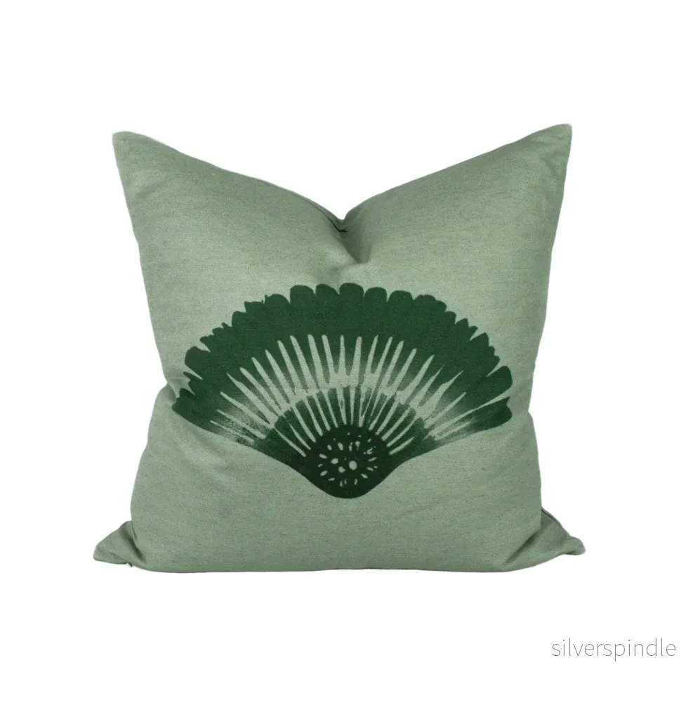 Kuddfodral Solfjäder Linneblandning Salviagrön 50x50cm