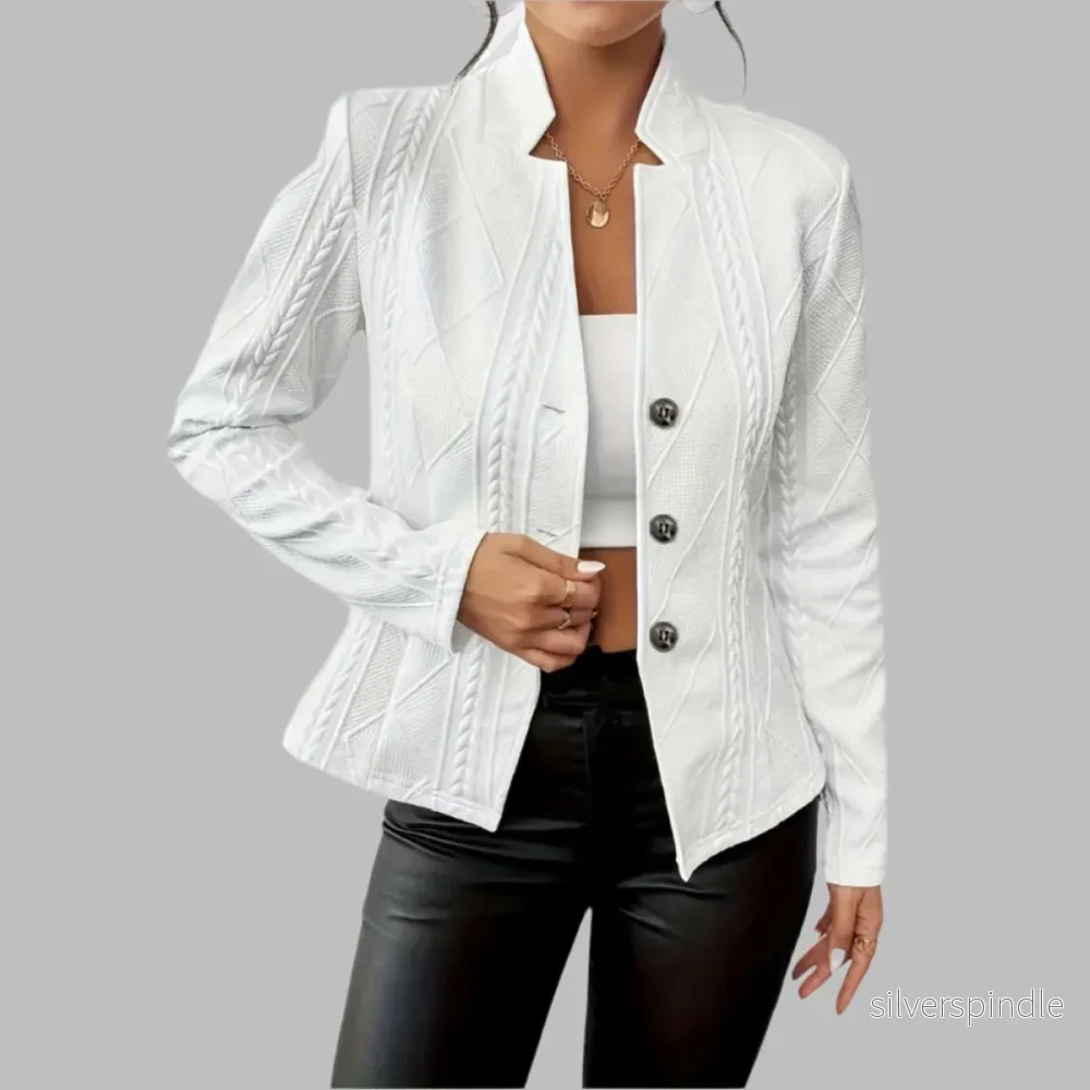 Elegant Kavaj Dam | Texturerad Blazer med Geometriska Detaljer | Skräddarsydd Passform för Professionella Tillfällen Elegant Kavaj Dam | Texturerad Blazer med Geometriska Detaljer | Skräddarsydd Passform för Professionella Tillfällen