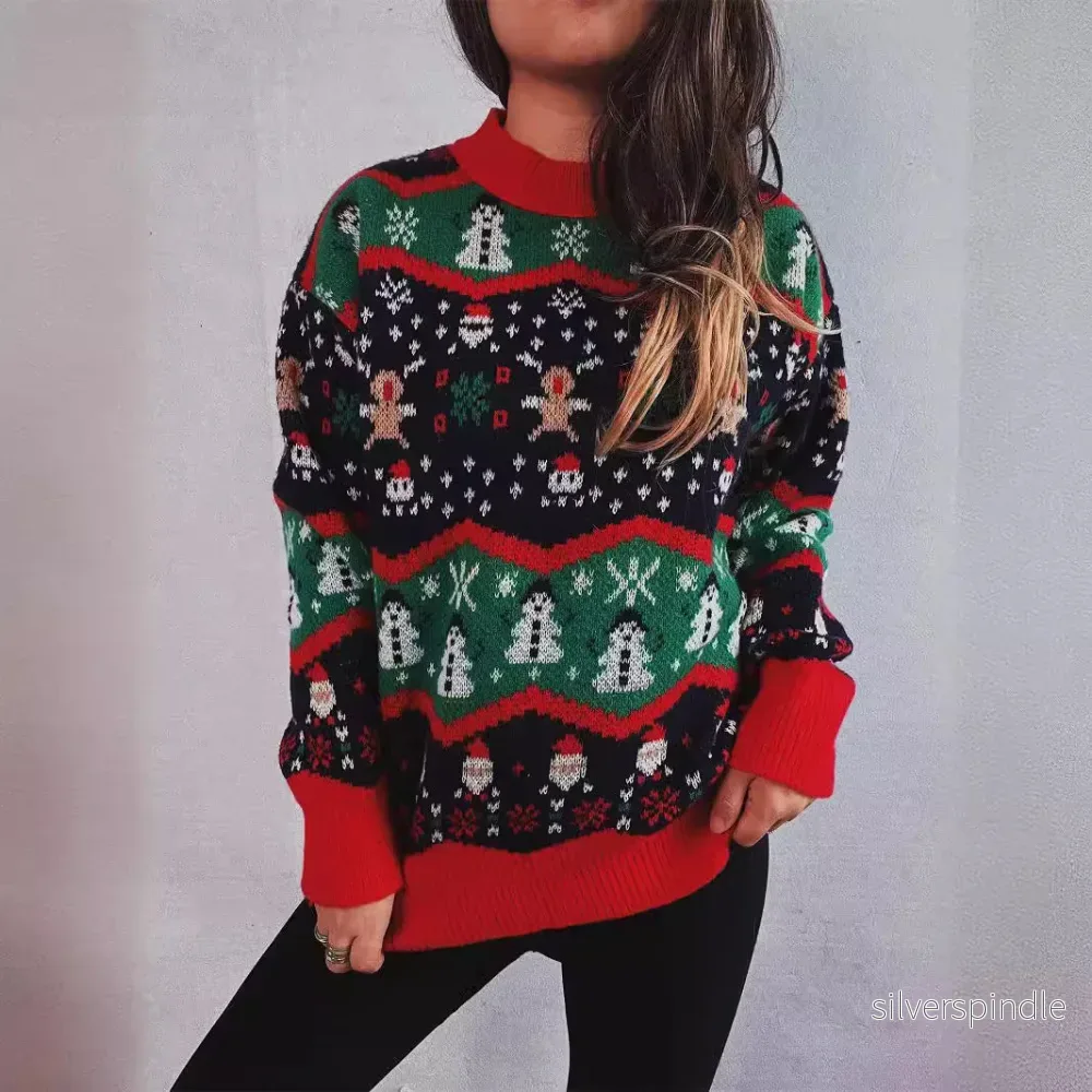 Julkollektion | Stickad Jultröja för Kvinnor med Mönster av Renar och Snöflingor | Mysig och Färgglad Design för Festligheter Julkollektion | Stickad Jultröja för Kvinnor med Mönster av Renar och Snöflingor | Mysig och Färgglad Design för Festligheter