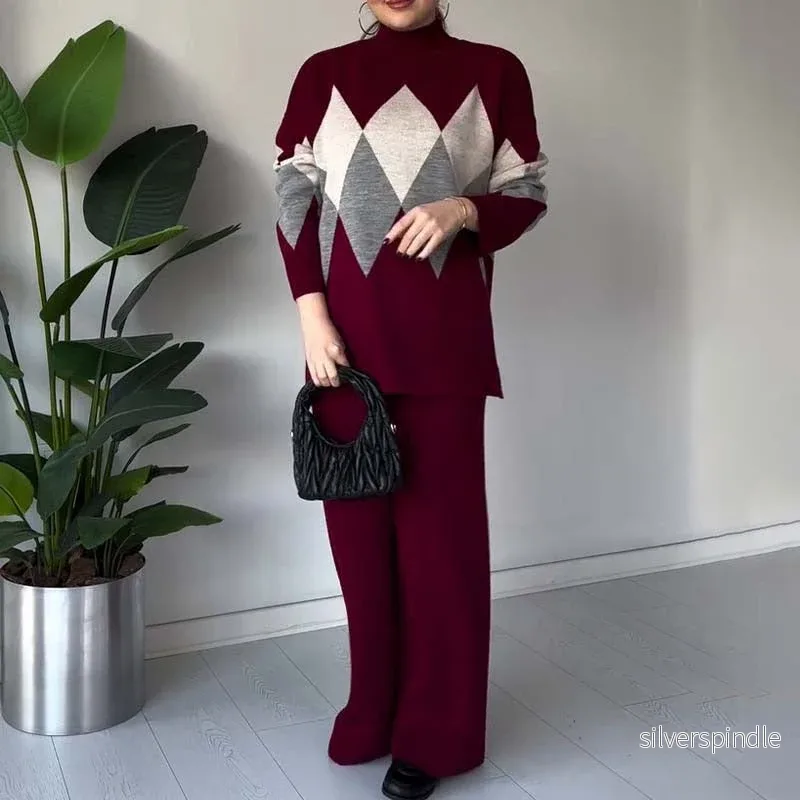 Emma | Färgglad Diamantmönstrad Tröja och Byxor Set - Bild 3