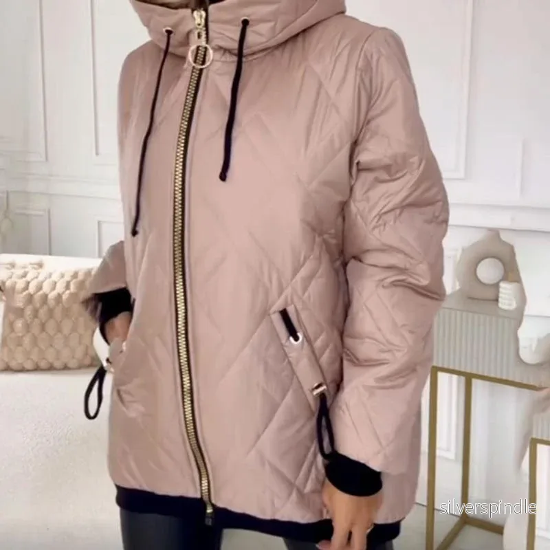 Sofia | Elegant Lång Vinterjacka Dam med Huva och Hög Krage