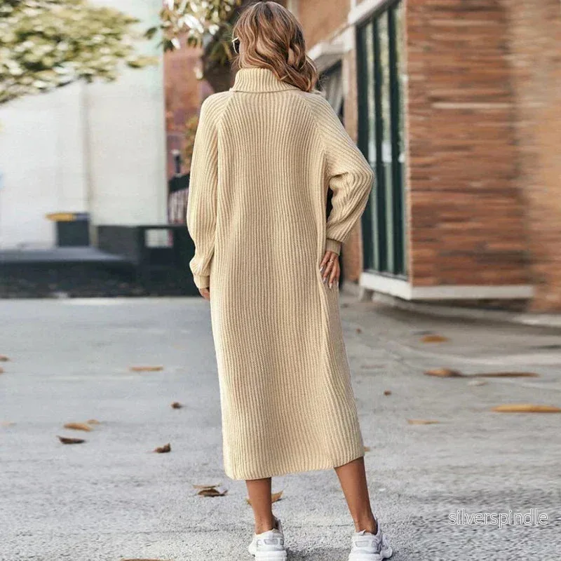Elegant Midi Stickad Tröja Dam med Hög Turtleneck | Mjuk och Bekväm Design för Alla Tillfällen - Bild 3