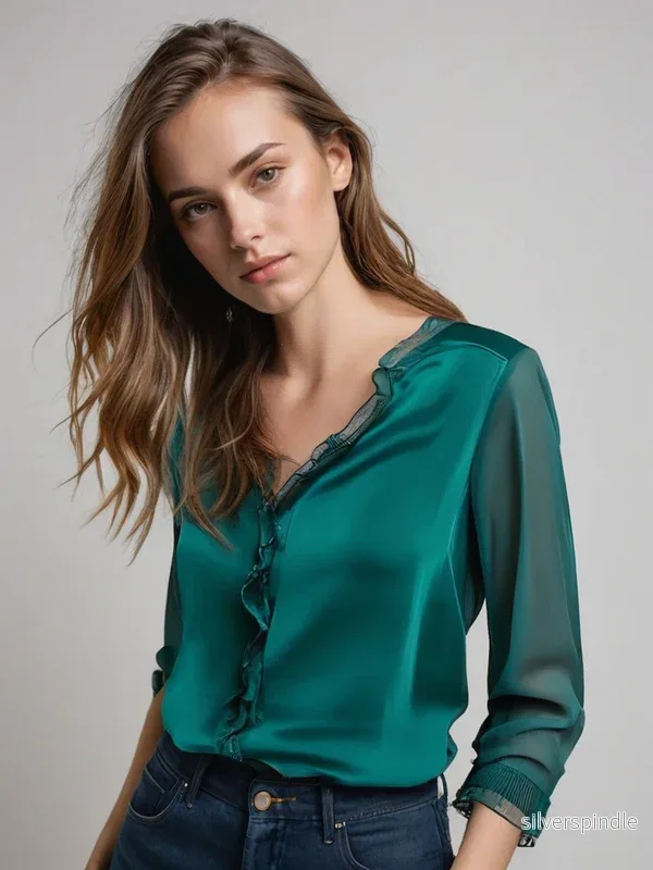 Emma | Skräddarsydd Långärmad Blus med Stretch - Bild 3