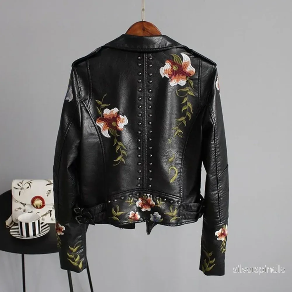 Elegant Läderjacka Dam med Blombroderi | Tidlös Stil för Modern Fashion - Bild 2