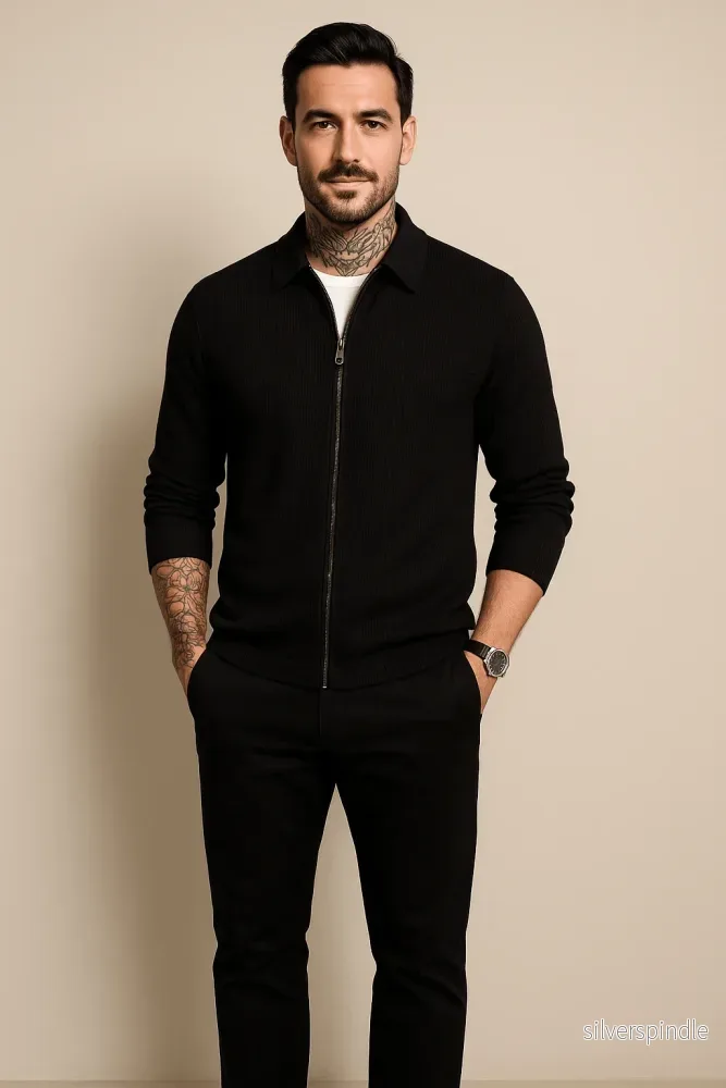 Zip Cardigan för Män med Våffelstickad Textur | Modern Passform för Komfort och Stil - Bild 3