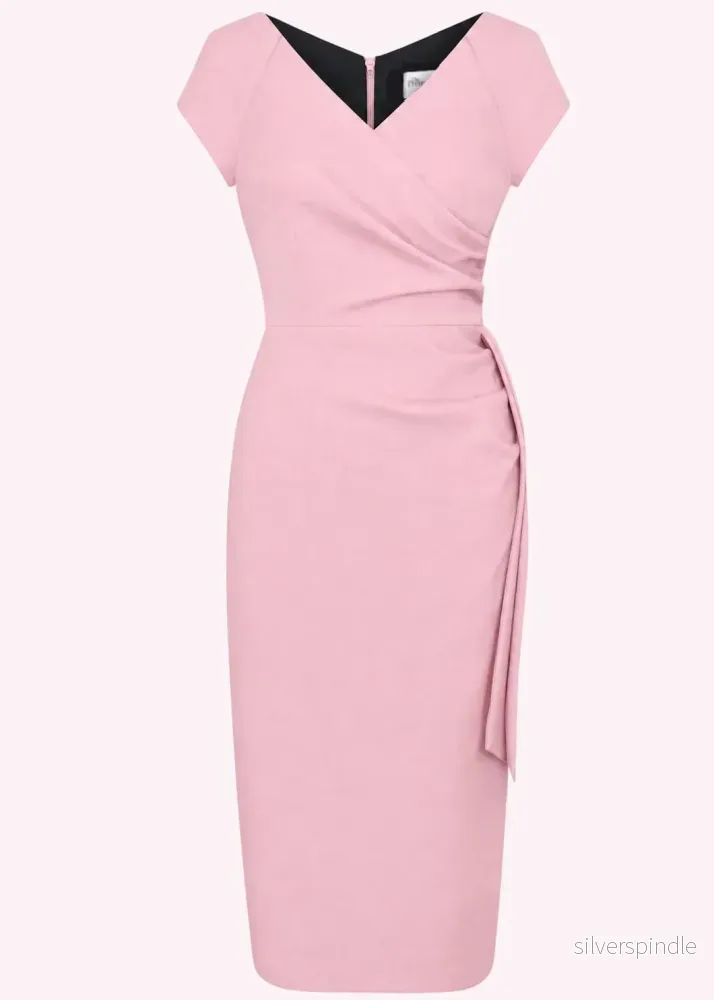 Hourglass pennklänning – baby pink med faux omslag Hourglass pennklänning – baby pink med faux omslag