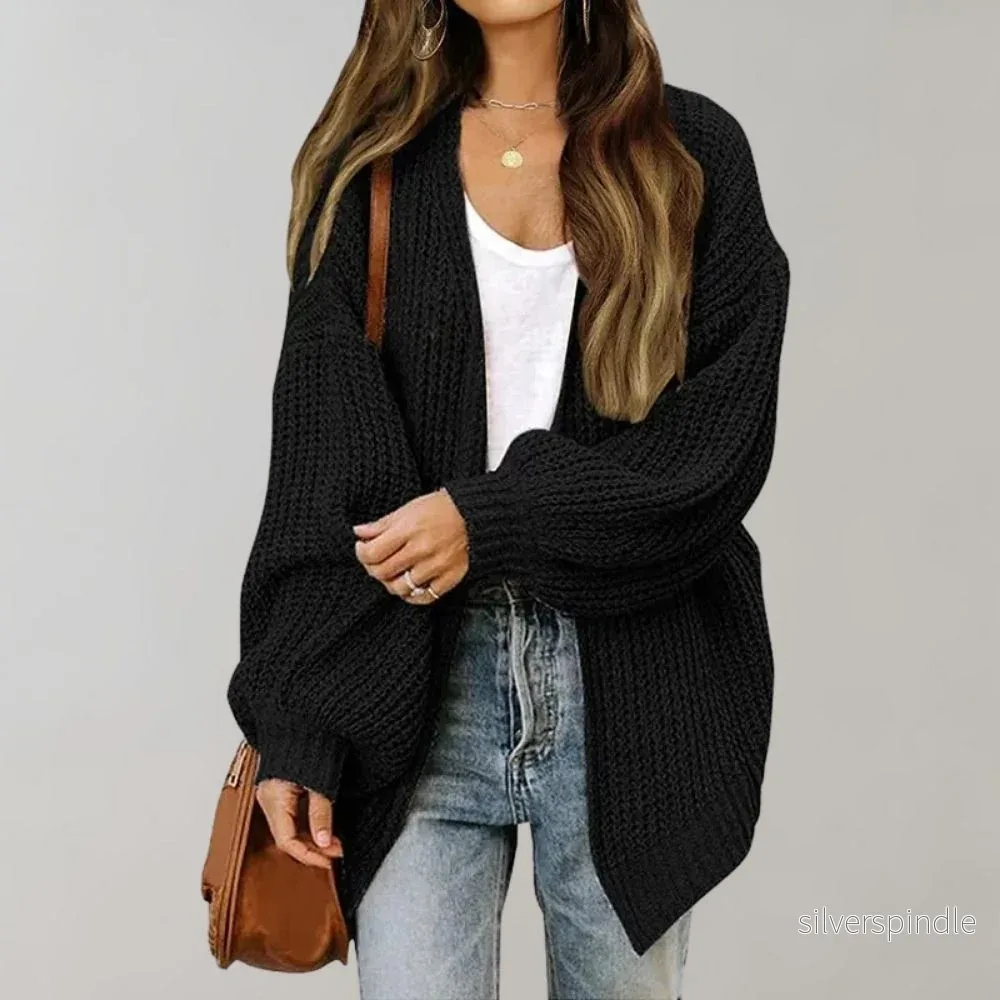 Mångsidig Svart Stickad Kofta för Kvinnor med Öppen Front | Elegant Oversize Design för Komfort och Stil Mångsidig Svart Stickad Kofta för Kvinnor med Öppen Front | Elegant Oversize Design för Komfort och Stil