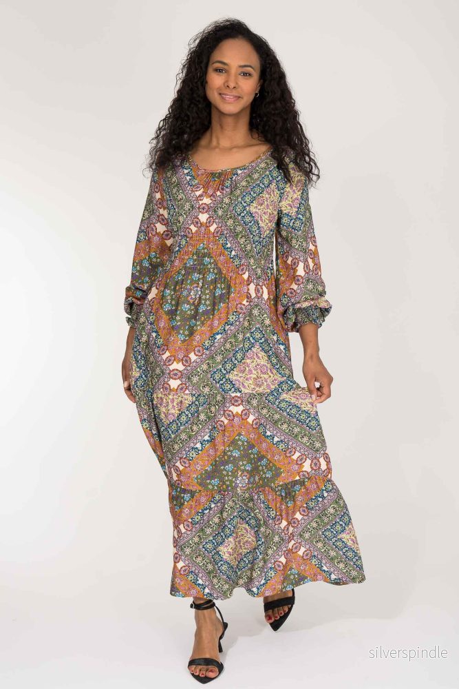 Soft viscose smock midi dress - Khaki green