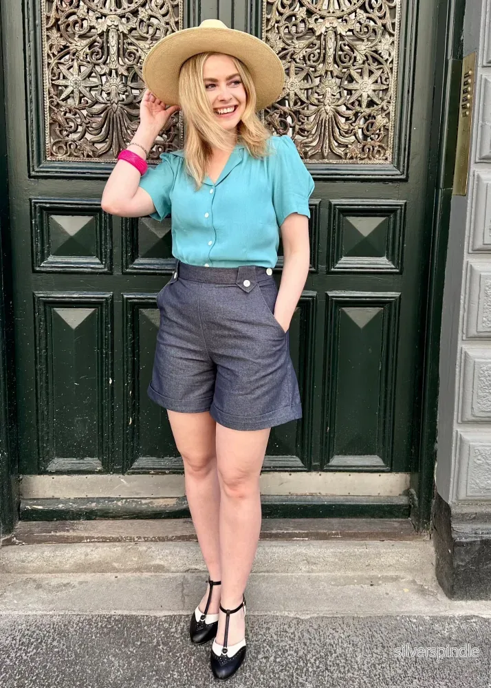 Monroe denimshorts med hög midja - blått - Bild 3