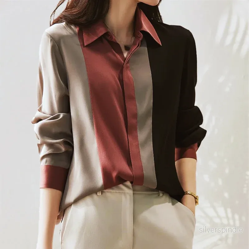 Elegant Blus Dam | Färgblock Blus med Modern Patchwork Design | Bekväm Kontorsblus för Stil och Mångsidighet Elegant Blus Dam | Färgblock Blus med Modern Patchwork Design | Bekväm Kontorsblus för Stil och Mångsidighet