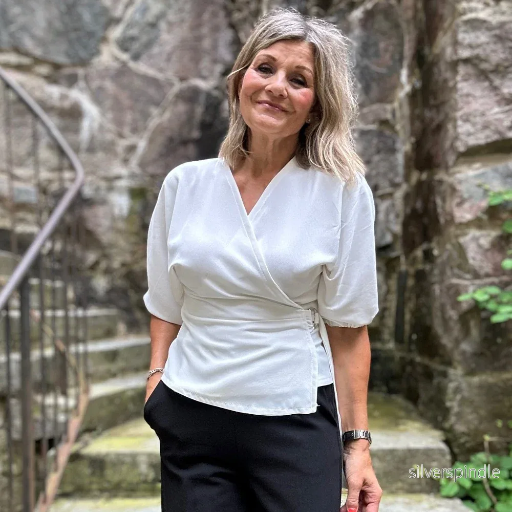 Mönsterpaket Blus Olivia i Triacetat Vit