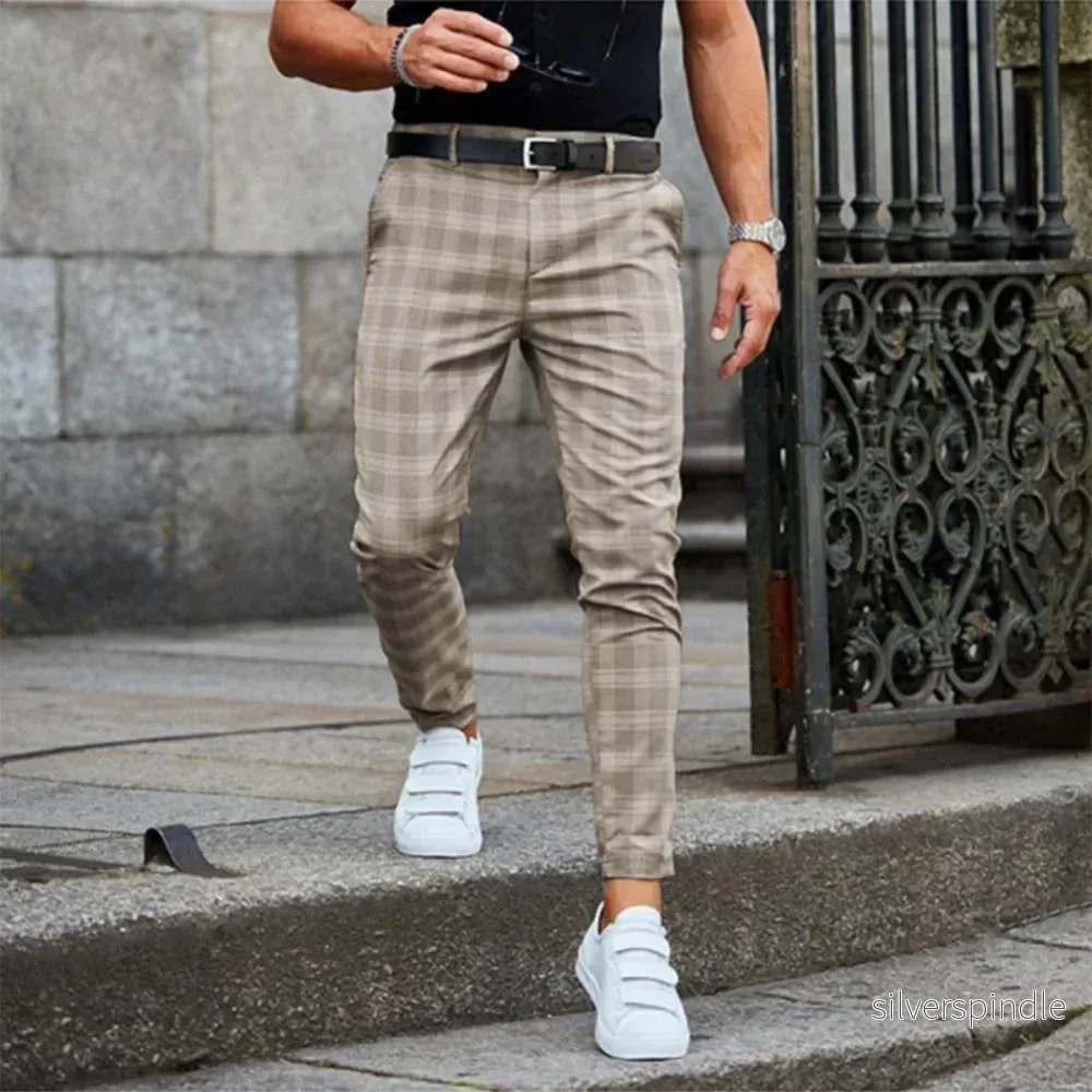 Rutiga Arbetsbyxor Herr | Slim Fit Design med Tapered Ben | Mångsidig Stil för Sofistikerat Utseende