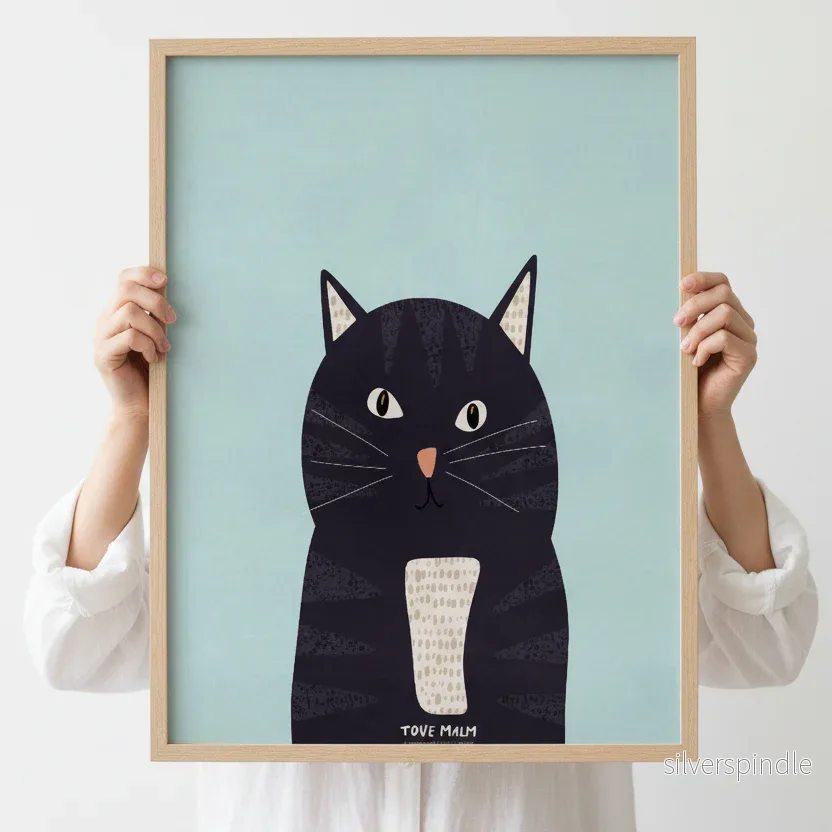 Kattposter barnrum – fräsig katt i turkost