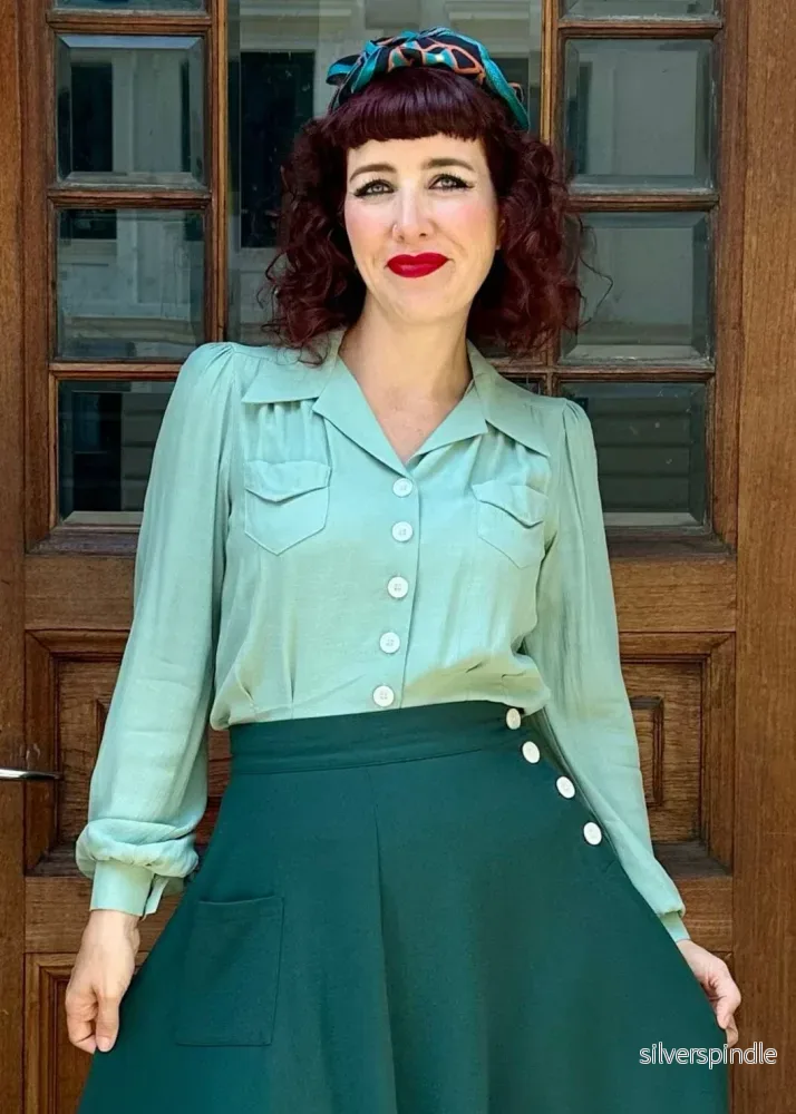 Sweetheart-skjortblus i vintagestil - ljusgrönt - Bild 2