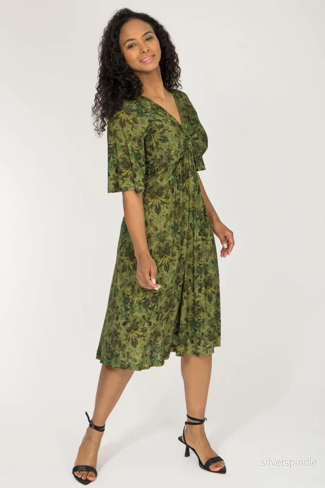 Knot draped short jersey dress - Olive - Bild 2