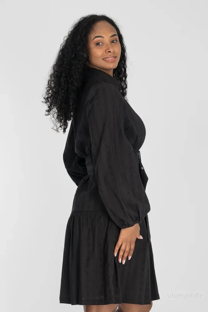 Shirt cotton lace short dress - Black - Bild 2