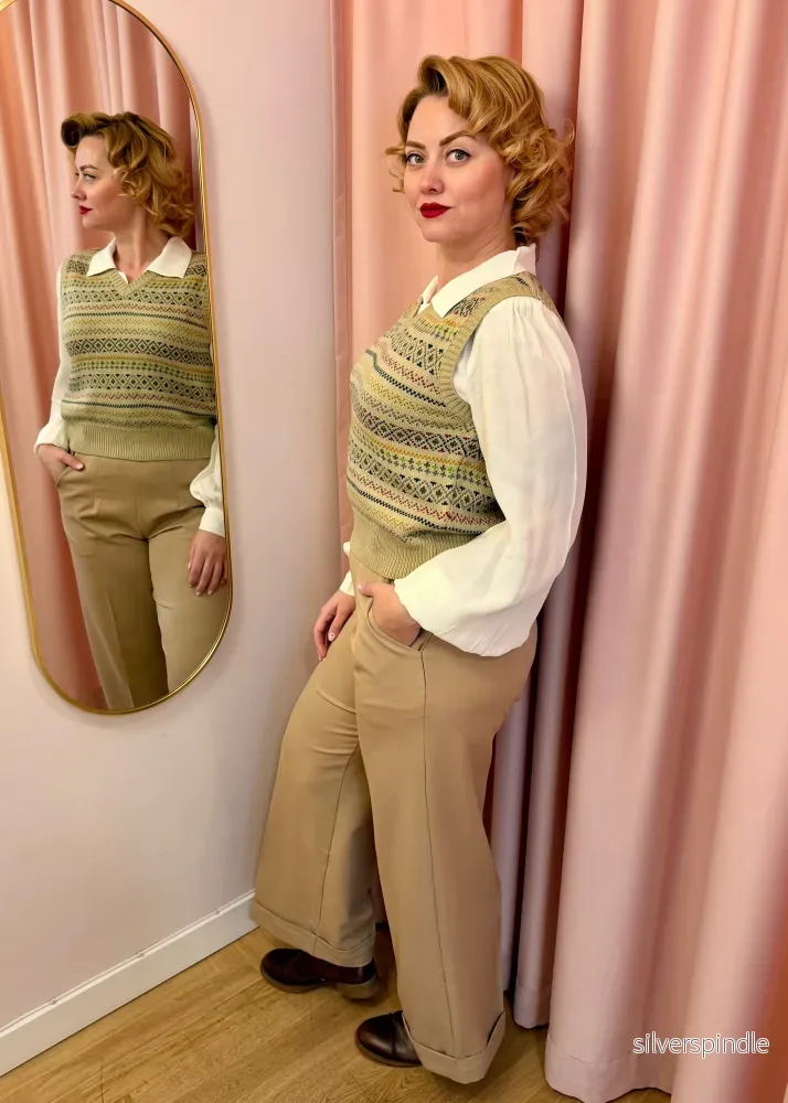 Klassiska byxor med hög midja - beige - Bild 2