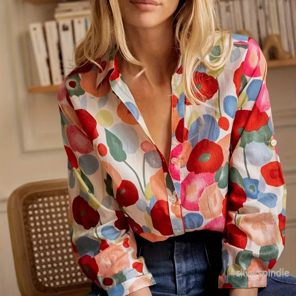 Blusar Dam | Blommig Långärmad Blus med Anpassningsbara Ärmar | Elegant och Bekväm för Vår och Sommar - Bild 3