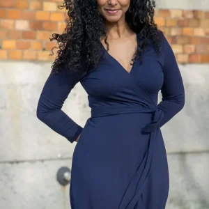Bestie wrap midi jersey dress – Navy