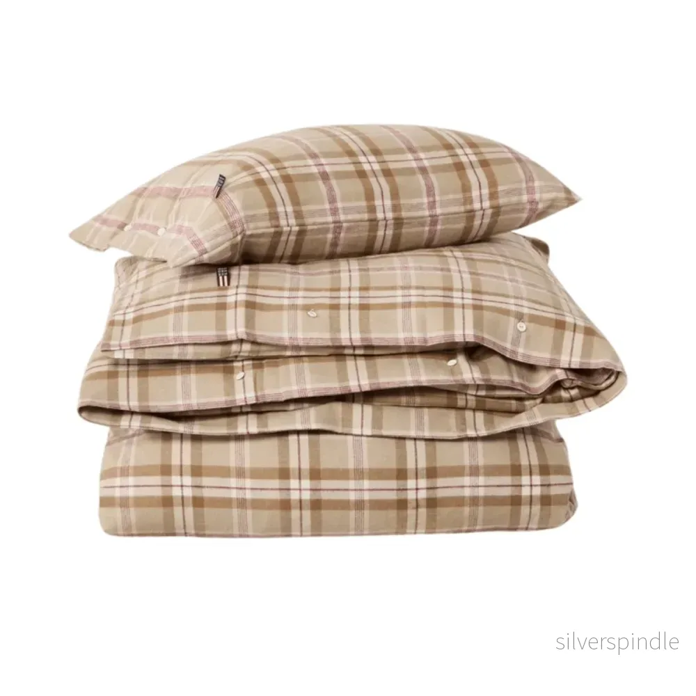 Lexington Checked Cotton Flannel Påslakanset Fudge/Beige/Fig