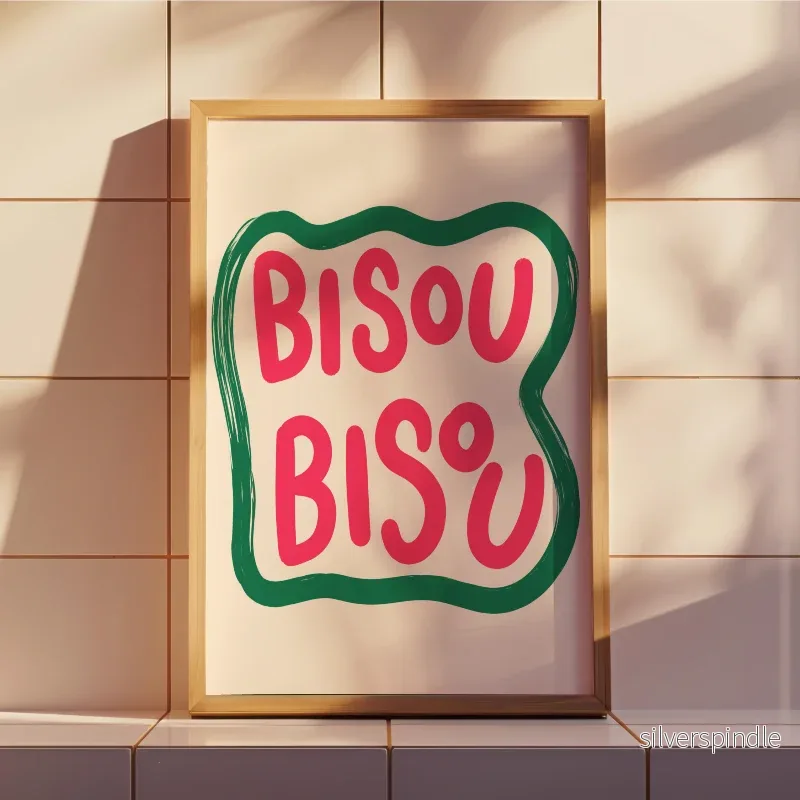 Bisou Bisou Poster med Grön Vågig Ram - Bild 3