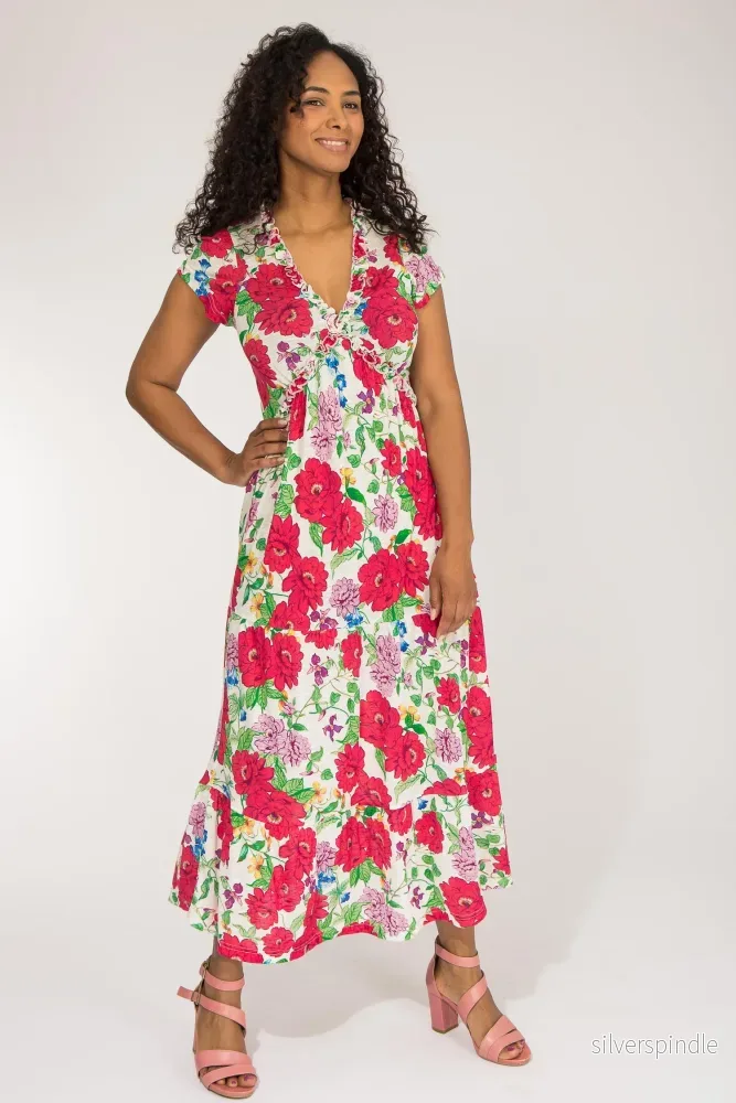 Soft flourish midi jersey dress – Red flowers Soft flourish midi jersey dress – Red flowers