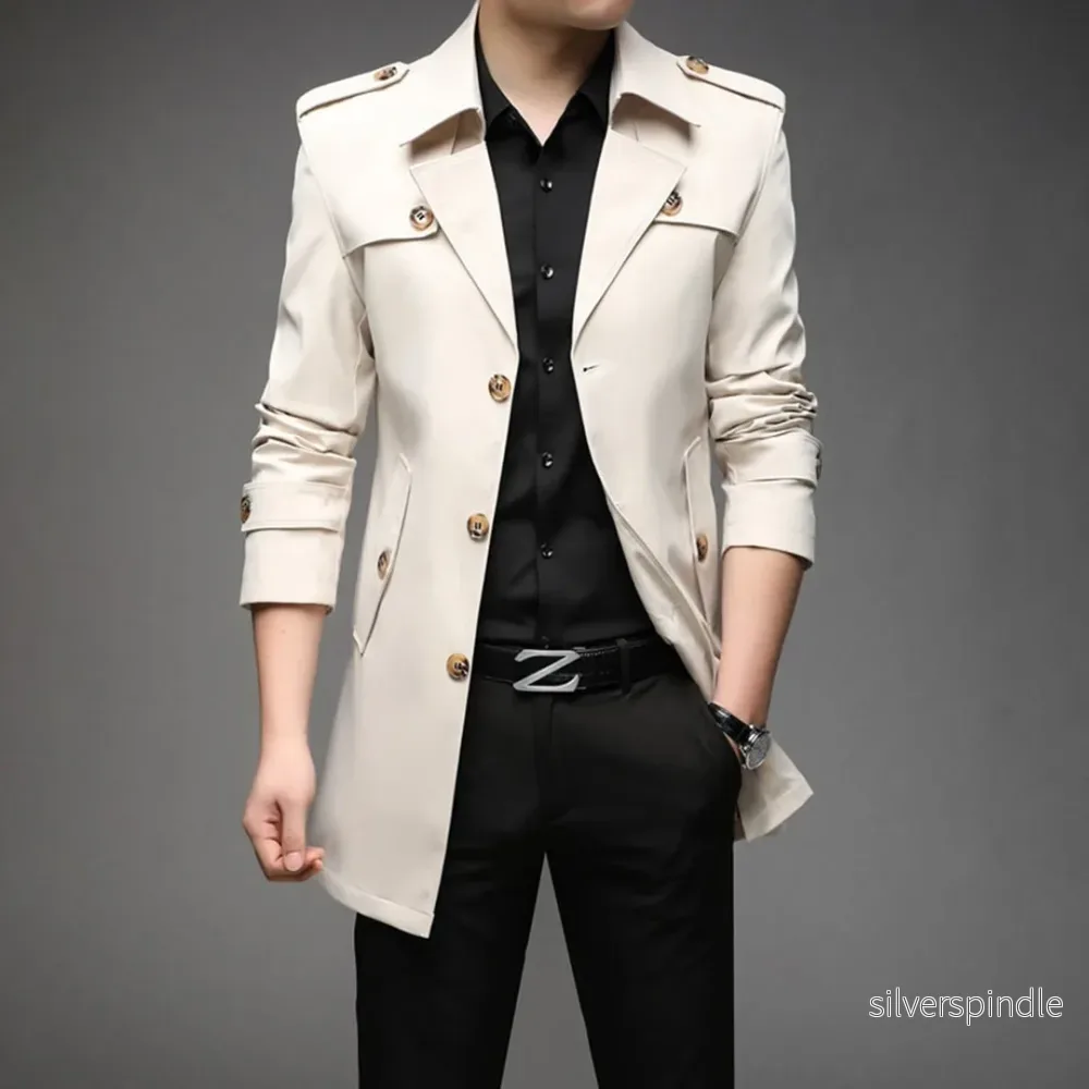 Elegant Trenchcoat Män | Vattentålig Design med Kavajdetalj | Stilren Skydd för Alla Tillfällen