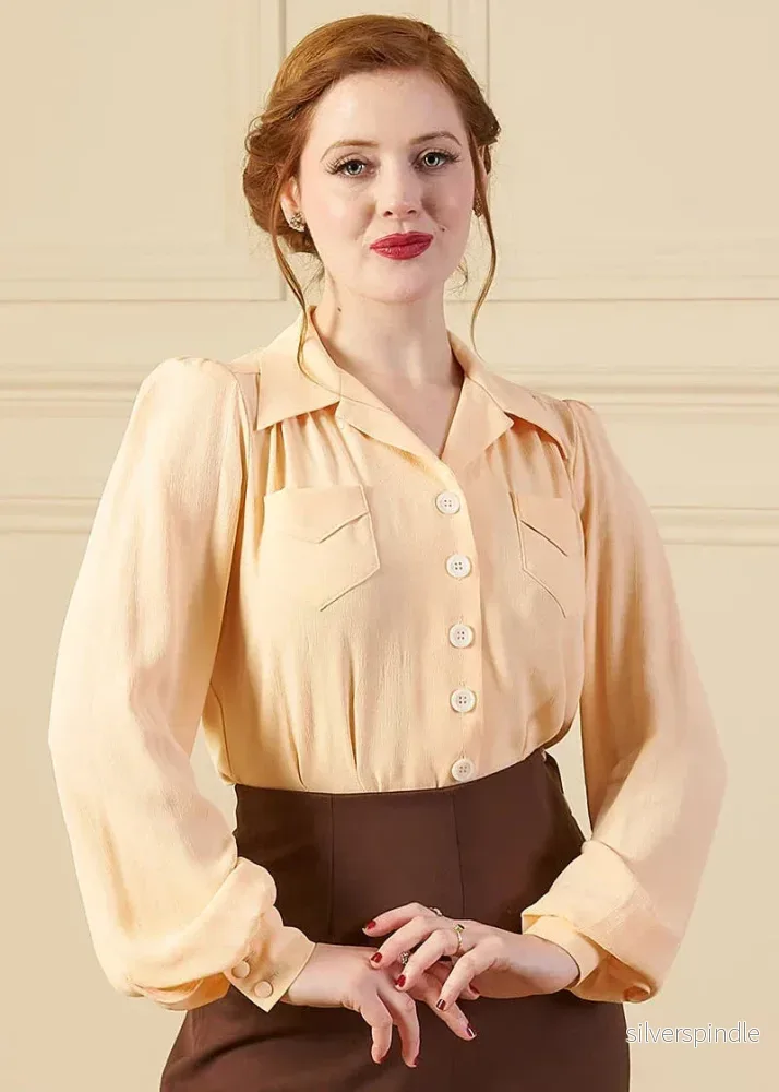 Sweetheart skjorta i vintage stil - aprikosfärgad - Bild 2