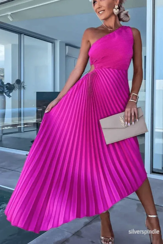 Sophie | Elegant One Shoulder Sommarklänning med Plisserad Kjol - Bild 3