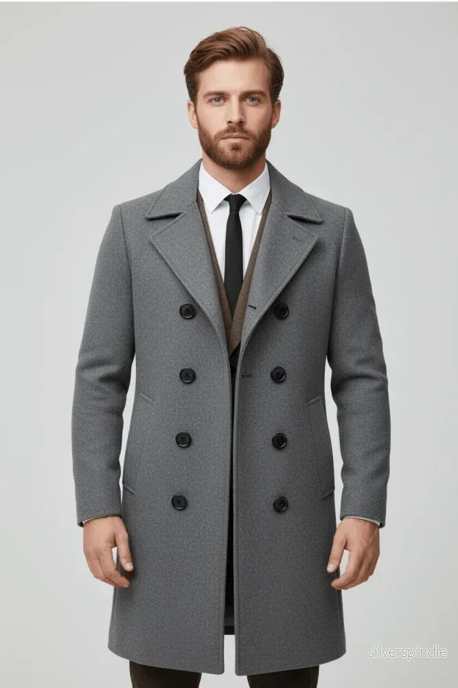 Skräddarsydd Trenchcoat för Män med Dubbelknäppt Design | Tidlös Elegans för Varje Tillfälle