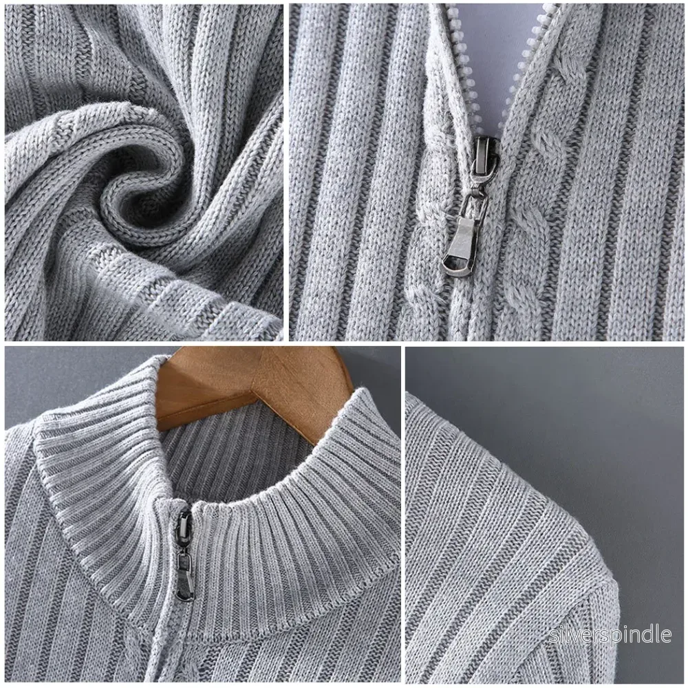 Modern Stickad Kofta för Män med Dragkedja och Ribbade Ärmslut | Elegant Design för Komfort och Stil - Bild 3