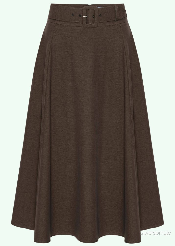Midi A-line kjol - brun