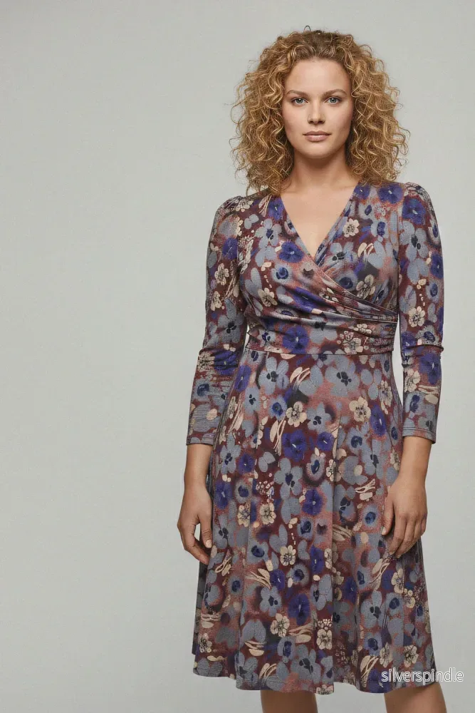 Closed wrap short jersey dress – Blue flower