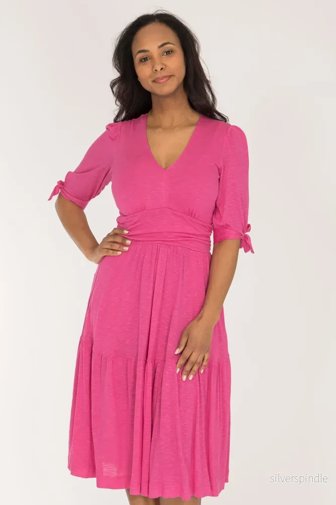 Flowy short jersey dress - Cerise - Bild 3