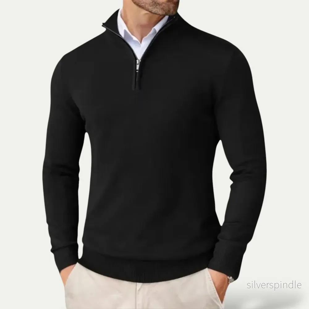 Elegant Herr Tröja | Halv Dragkedja med Långa Ärmar | Mångsidig Stil för Smart Casual