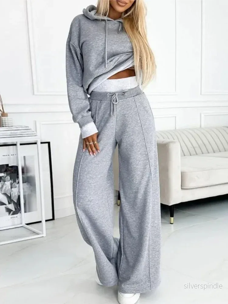 Träningsoverall Dam | Trendig Crop Top och Vida Byxor för Komfort | Mjuk och Andningsbar Tyg för Aktivitet och Avkoppling - Bild 2