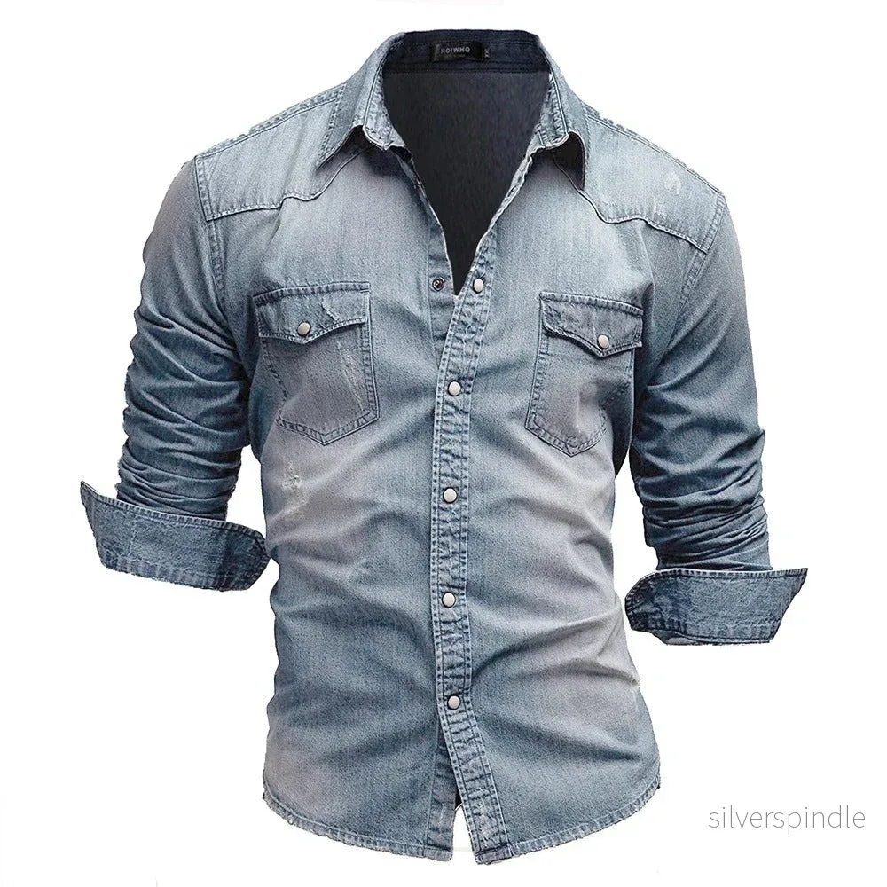 Ethan | Klassisk Denim Herrskjorta med Spetsig Krage Ethan | Klassisk Denim Herrskjorta med Spetsig Krage