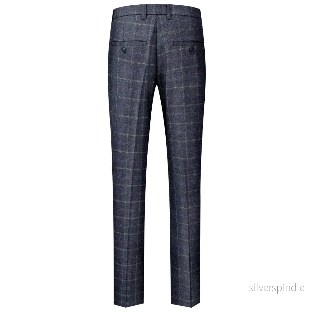 Ethan | Elegant Slim Fit Herrkostymbyxor i Marinblå Tweed - Bild 3
