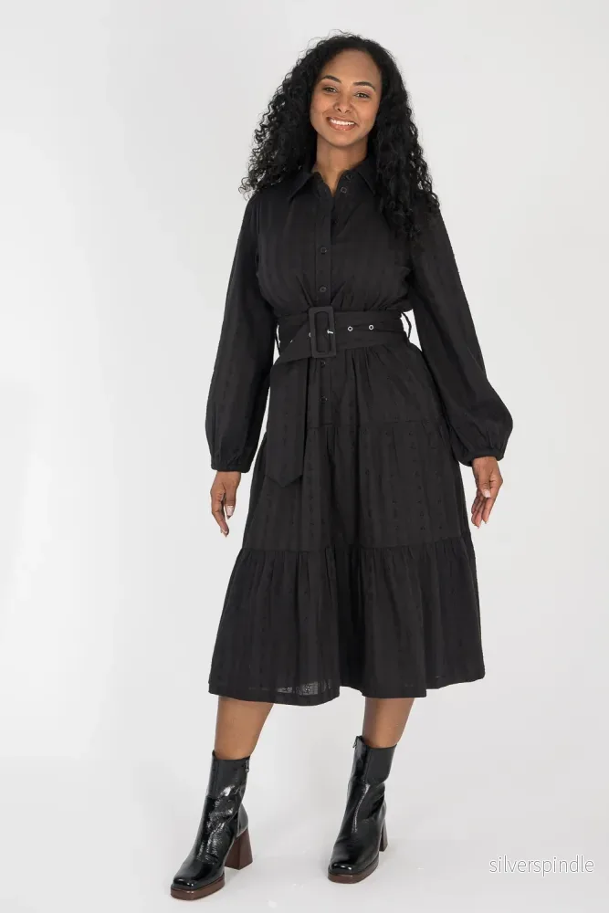 Shirt cotton lace midi dress – Black Shirt cotton lace midi dress – Black
