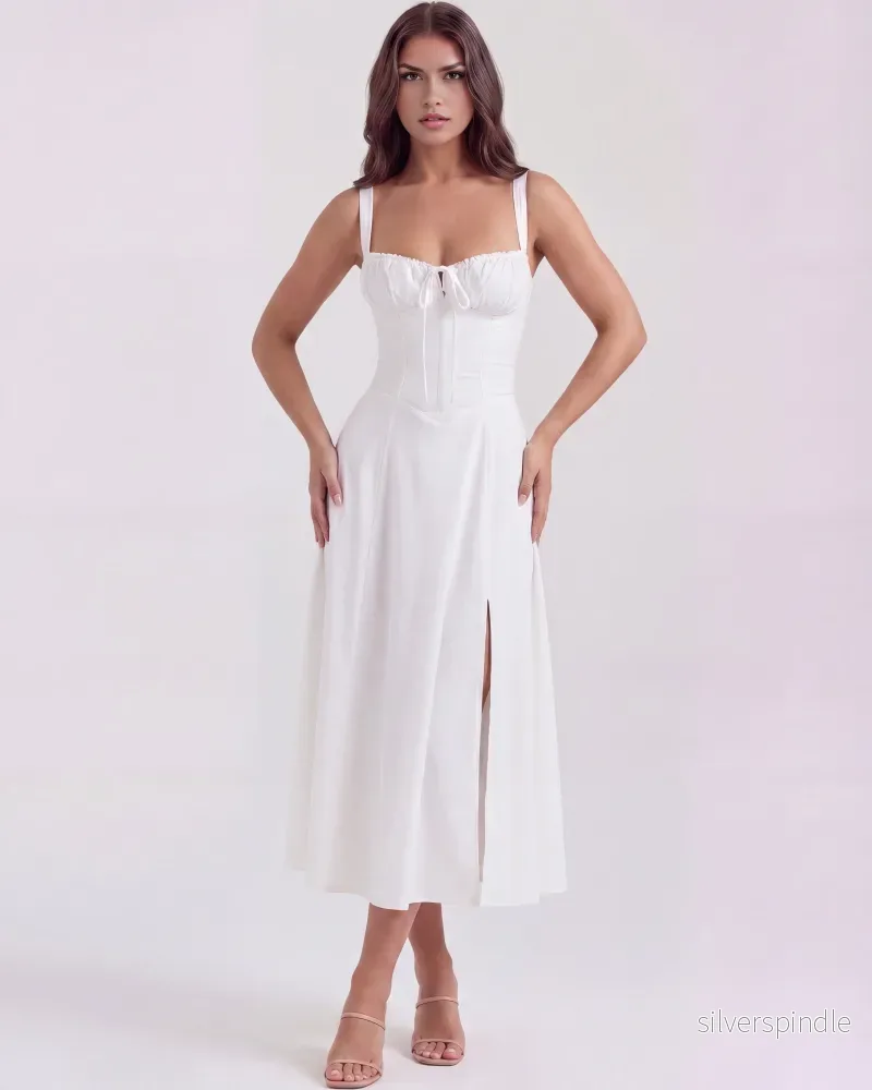 Sophie | Elegant Vit Klänning med Spetsdetaljer