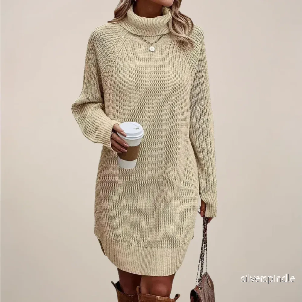 Elegant | Damklänning med Polokrage och Raglanärmar | Mjuk Stickad Design för Komfort och Stil