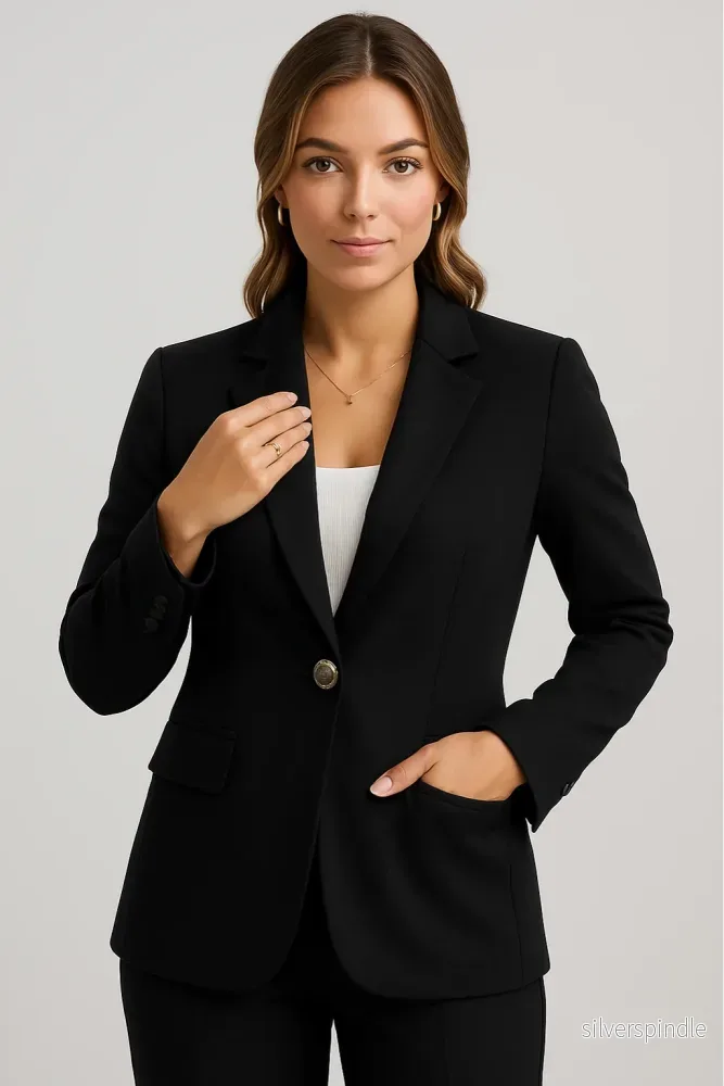 Elegant Kavaj Dam | Svart Slim Fit Enkelknäppt Kavaj för Stil och Komfort Elegant Kavaj Dam | Svart Slim Fit Enkelknäppt Kavaj för Stil och Komfort